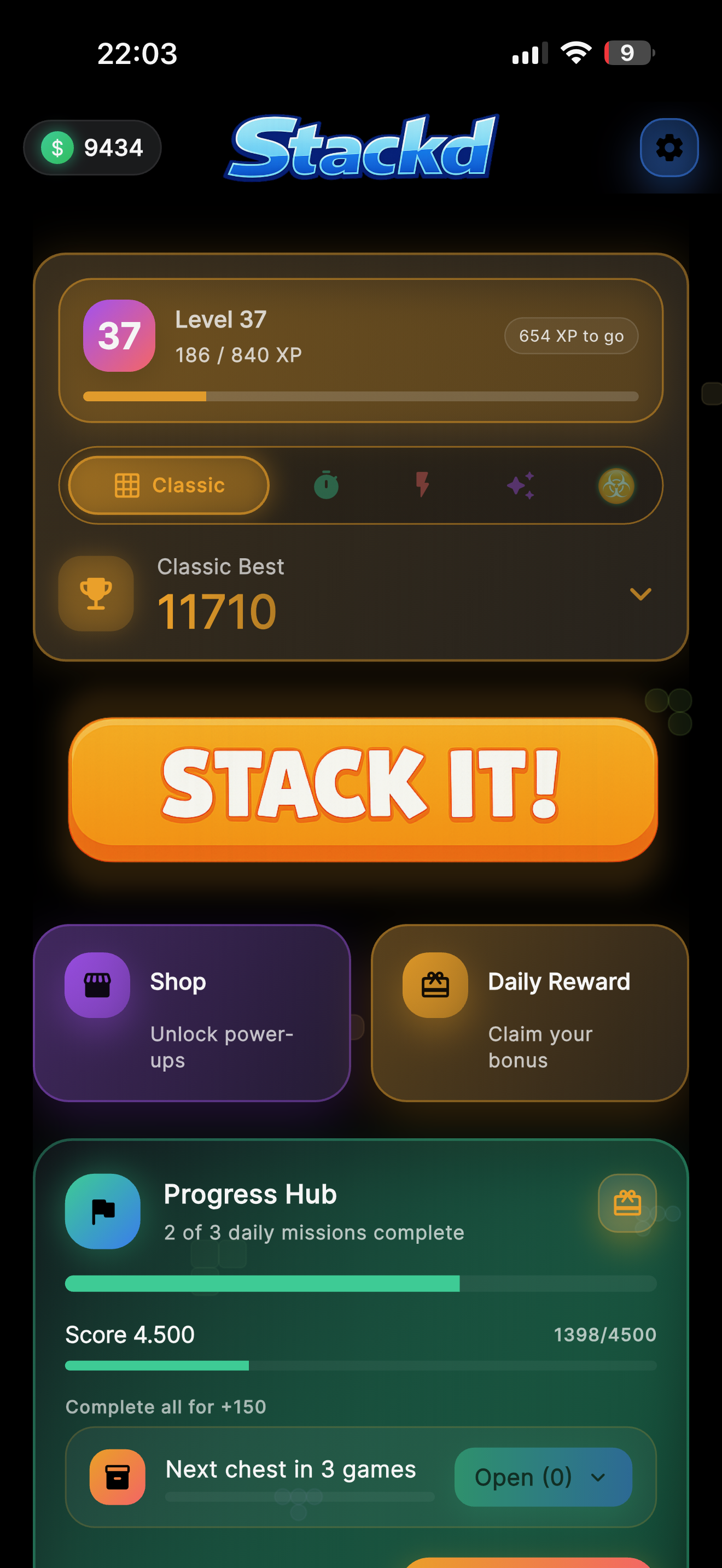 Stackd gameplay screen