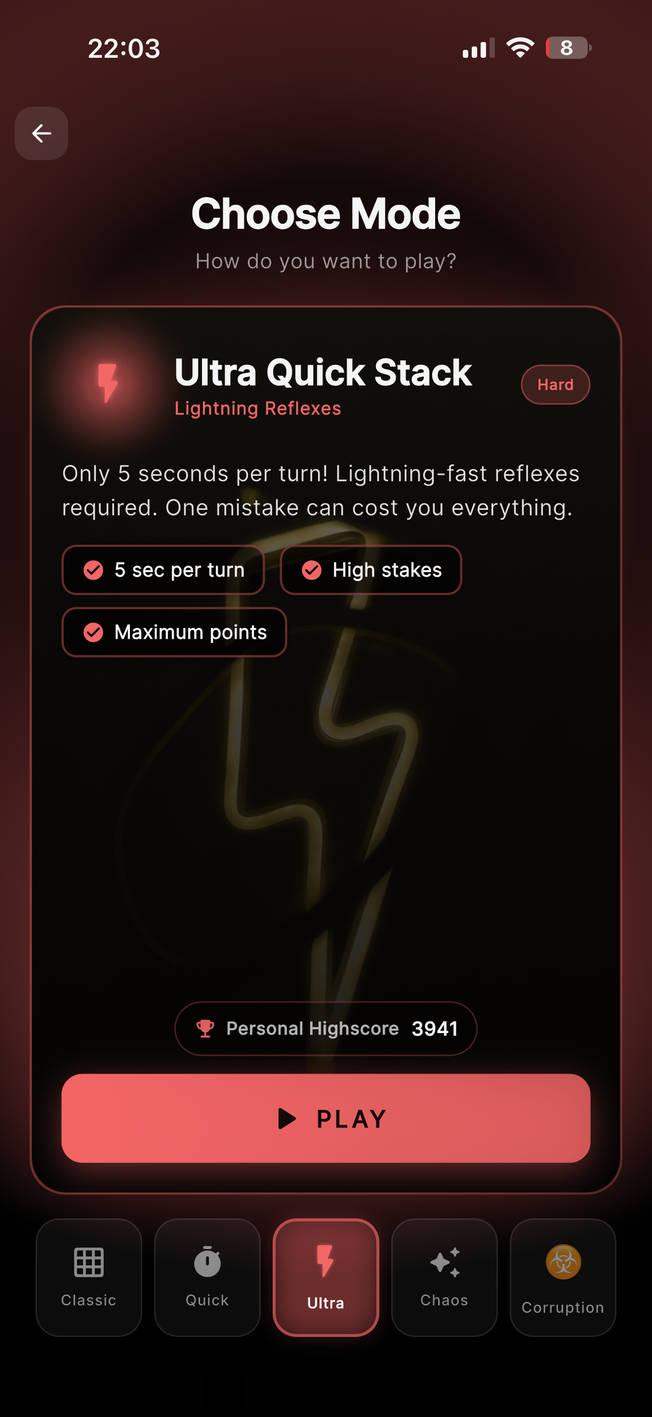 Stackd result screen